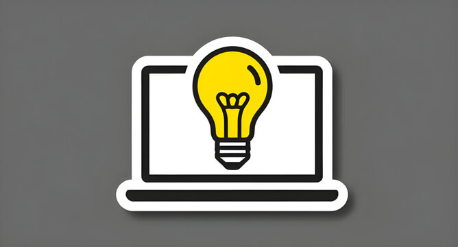 laptop with light bulb idea concept illustration isolated on white background, innovation concept illustration with laptop and glowing light bulb design, creative idea illustration with laptop and bul