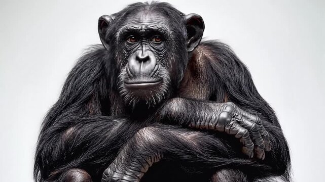 Calm Crossed Arm Chimpanzee Portrait In Studio Light.