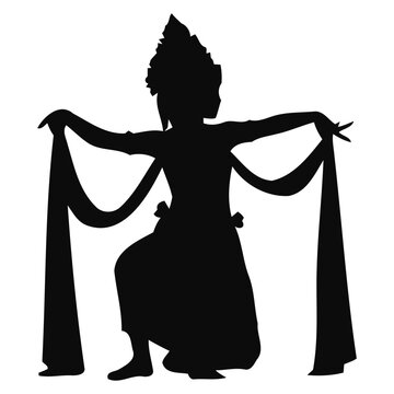Traditional Indonesian Dancer Silhouette in Elegant Performance Pose with Scarves