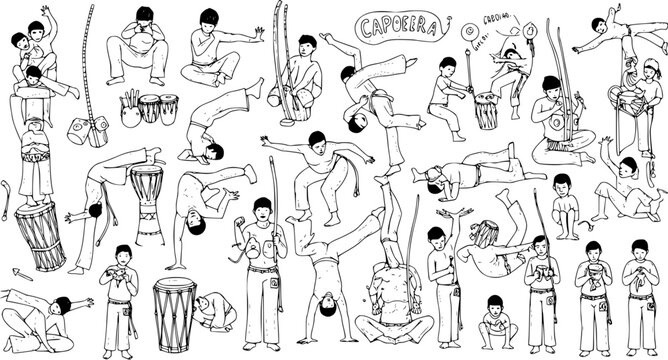 Capoeira Illustration: Hand-Drawn Artistic Depiction of the Brazilian Martial Art