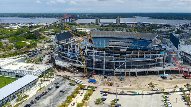 Aerial shot of EverBank Stadium home of the Jaguars NFL team in Jacksonville Florida USA