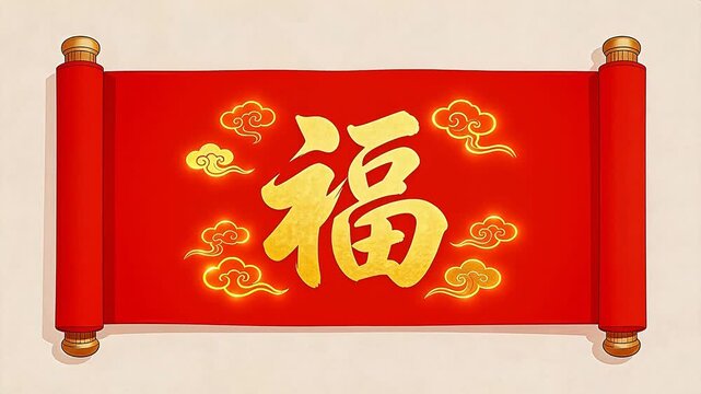 Red scroll with golden Chinese character