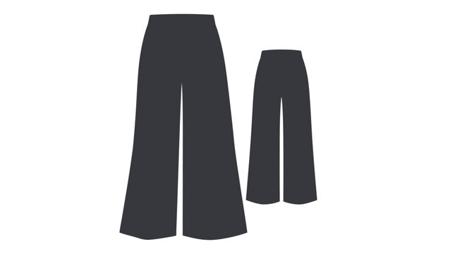 A pair of dark gray wide-leg pants shown from the front, with a smaller pair in the background.