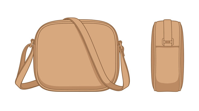 Illustration of a brown crossbody bag shown from the front and side views, isolated on a white background.