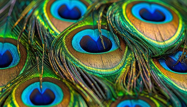 Vibrant Peacock Feather Macro with Iridescent Eye Pattern