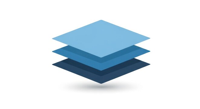 Abstract geometric layers in shades of blue on white background