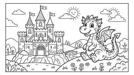 Obraz premium Smiling Dragon Sitting on Hill.