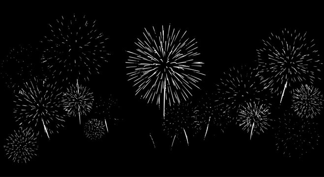 Fireworks Explosion on Black Background: Sparkling New Year's Celebration