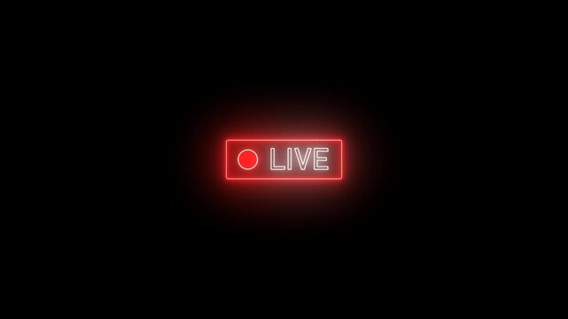 Neon light style Live stream animation, online camera recording overlay animation, rectangle red live streaming symbol, live streaming, broadcasting, online stream 4K Alpha channel
