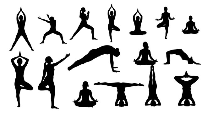 Yoga Poses Silhouette Collection: Diverse Asanas for Wellness and Fitness