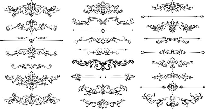 Ornamental Dividers  Vintage Decorative Design Elements: Scroll, Baroque, Swirl, Foliage, Floral, Frame Border, Text Divider