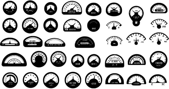 Collection of Car Gauges and Speedometer Clipart - Vintage Style