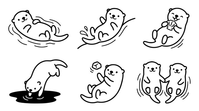 Adorable otter vector illustrations in various playful poses