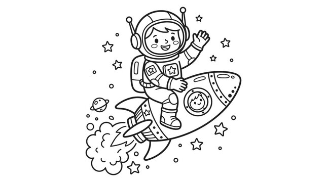 Astronaut Riding Rocket Ship Through Space.