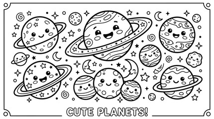 Cute cartoon planets with smiling faces. © Kebo
