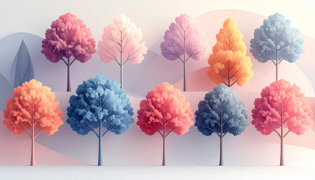 Colorful stylized trees in a row graphic design for nature or decoration