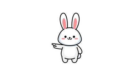 Obraz premium Cute cartoon bunny pointing to the side with a friendly expression.