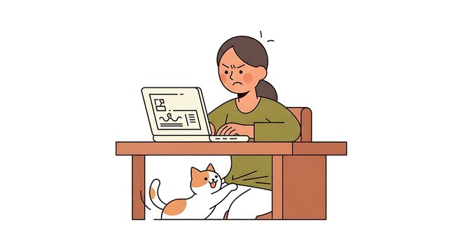 Distraction at Home: Remote Worker Exasperated by Playful Pet Seeking Attention