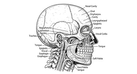 Anatomical Illustration of Human Skull and Neck Anatomy © Alis