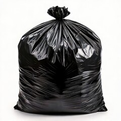 Naklejka premium A black, tied garbage bag isolated on a white backdrop