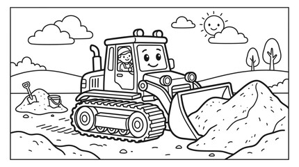 Smiling cartoon bulldozer with face. © Pidi