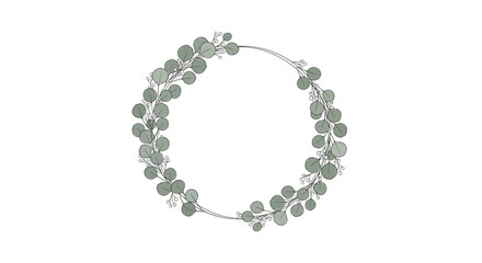 Obraz premium Elegant Eucalyptus Wreath Frame on White Background - Botanical Design