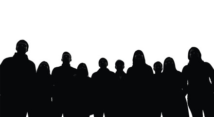Naklejka premium Silhouette vector graphic illustration of a diverse group of people standing together against bright white background