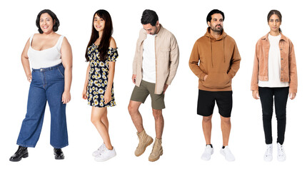 PNG Diverse group casual fashion on transparent background