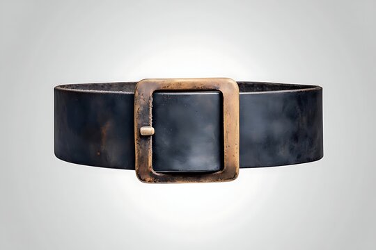 Vintage Black Leather Belt with Square Metal Buckle on Neutral Background