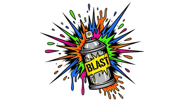 Graffiti Spray Can Explosion with Vibrant Splashes and Neon Colors