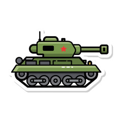 Fototapeta premium Cartoon Military Tank with Red Star Emblem, Vector Illustration