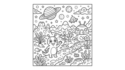 Coloring book panda in space scene. © Suro