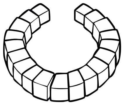 Abstract illustration of a curved arch composed of stacked cuboid blocks with dark outlines.