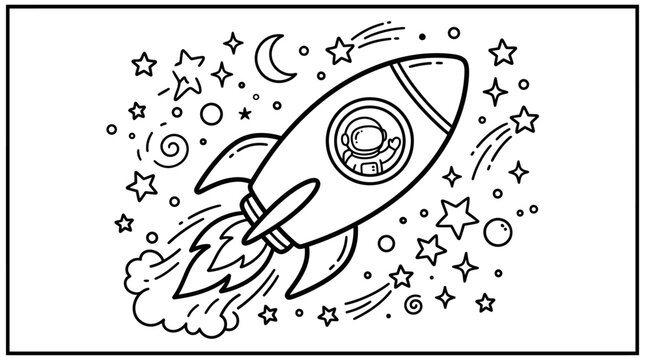 Rocket Ship Blasting Off Into Space.