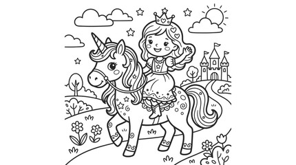 Fototapeta premium Little girl riding a unicorn horse.