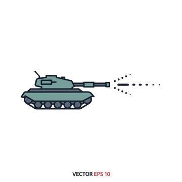 Military Tank Firing Cannon with Projectiles