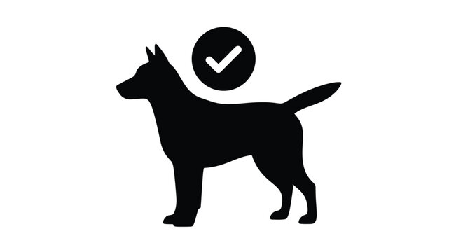 Vector graphic illustration representing an approved pet, verified animal training, or secure canine service concept with a distinctive checkmark symbol.