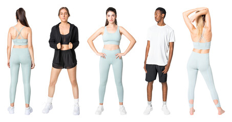 Fototapeta premium PNG Diverse athletic apparel showcase on transparent background