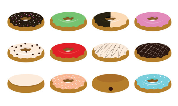 all variations of donuts, sweet and attractive. design elements for food products. vector illustration