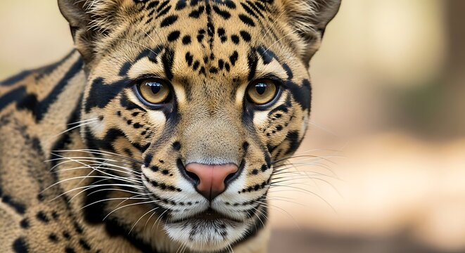 Close-up Portrait of a Clouded Leopard with Intense Gaze.