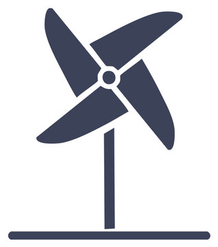 Simple graphic pinwheel icon dark color representing wind power childhood and playful energy