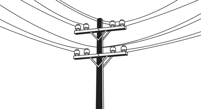 Illustration of a power pole with multiple electrical wires.