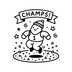 Fototapeta premium Cute character celebrating championship win with confetti
