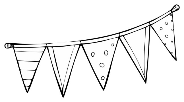 Outlined festive pennant bunting banner illustration for celebration or party decor.
