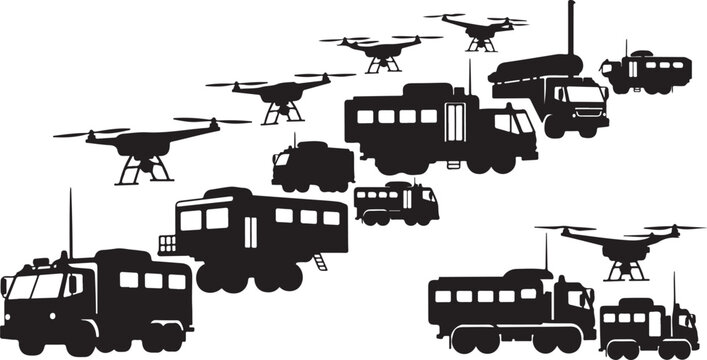 Military Vehicles and Drones in Formation Flight
