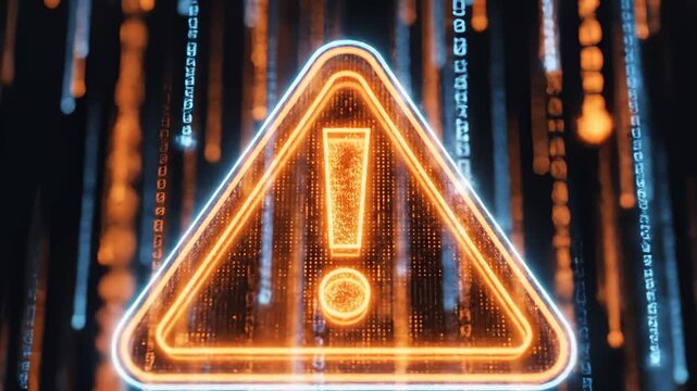 Digital Warning Sign With Exclamation Mark in Matrix Style Falling Numbers Background