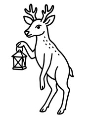 Fototapeta premium Deer with Lantern: A charming illustration featuring a deer standing upright, holding a lantern, against a plain backdrop, showcasing a touch of whimsy and elegance.
