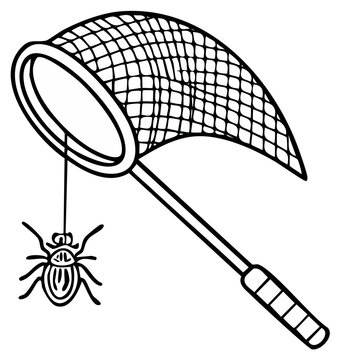 Bug catching net with insect hanging from string