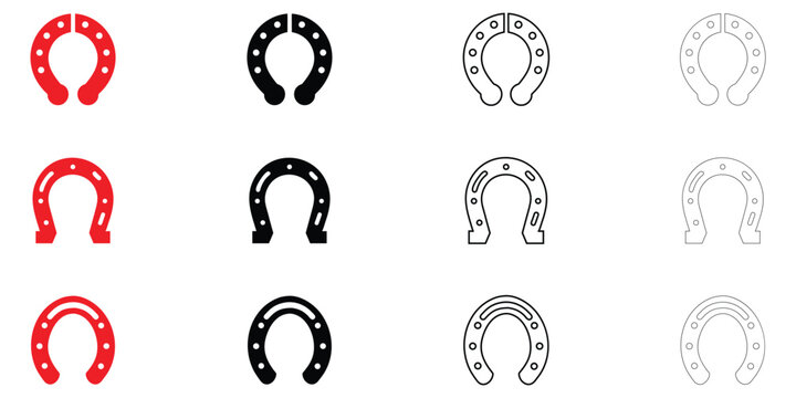 Horse hoof icon symbol vector, horse shoe symbol icon vector, silhouette and line art illustration
