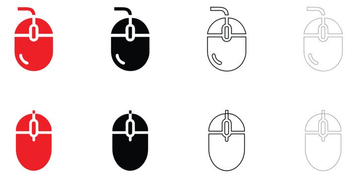 Computer mouse icon vector, PC mouse laptop computer mouse symbol vector, silhouette and line art illustration